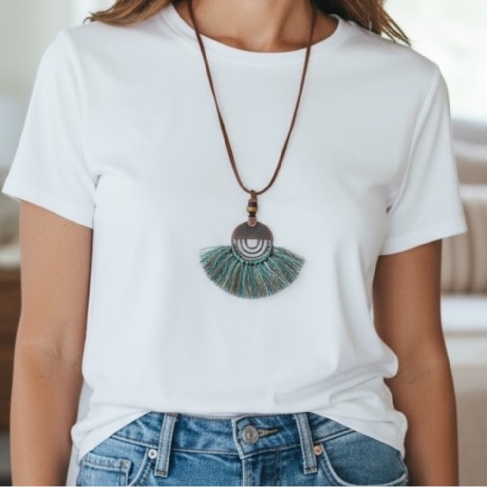 LUCKY BRAND BOHO CHIC SUEDED LONG FRINGE NECKLACE